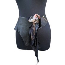 Yılday Gür Butik Kadın Siyah Çıkarılabilinir Fularlı Hakiki Deri Kemer - Odette El Yapımı Bohem Tasarım - Standart Beden
