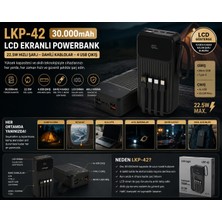 HiboTekno Lkp-42 30.000MAH Powerbank 22.5W Hızlı Şarj LCD Ekranlı 4 USB Çıkışlı Dahili USB Type-C Micro USB Lightning Kablolu Taşınabilir Şarj Cihazı