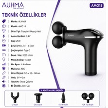 Auhma AMG18 Masaj Tabancası Masaj Aleti Masaj Cihazı 6 Hız 4 Başlık Type-C Şarjlı 3200 Rpm
