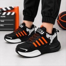 Black Flex Grafiti Çocuk Sneaker Ayakkabı Siyah Oranj 31-35