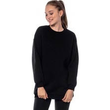Tarzsokak Kadın Siyah Renk Uzun Kesim Basic Örme Sweatshirt