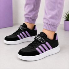 Black Flex Çocuk Cırtlı Basıc Sneaker Ayakkabı Siyah-Lila 31-35
