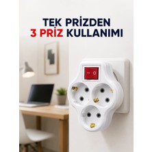Shopwave Tek Prizi 3’lü Yapan Anahtarlı Priz Adaptörü Topraklı Priz Çoğaltıcı