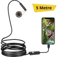 Go İthalat 5 Metre Android Telefon Uyumlu 6 LED Işıklı Su Geçirmez Endoskop / Boroskop Yılan Kamera Hd (5615)