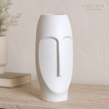 Stoneface Modern Dekoratif Yüz Vazo – Beyaz Renk, 23 × 8 CM