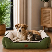 Asitan Jungolica Lucy Köpek Yatağı 40 × 55 × 18 cm Yeşil Ekru - Yüksek Kaliteli Pet Yatağı, Konfor