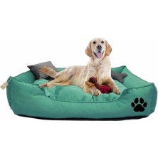 Asitan Büyük Boy Köpek Yatağı, Yeşil Renk, Pati Desenli, Yastıklı Konforlu Yatak, 90X70 cm