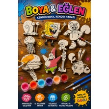 Genç 3D Süngerbob ve Arkadaşları 8'li Figür Boyama Seti - Kendin Yap (Dıy) Hobi Sanat Seti - 6 Renk Akrilik Boya ve 2 Fırç
