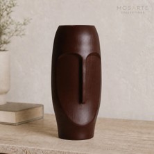 Mosarte Stoneface Modern Dekoratif Yüz Vazo – Kahverengi Renk, 23 × 8 CM