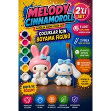 Genç 3D My Melody ve Cinnamoroll 2'li 3D Figür Boyama Seti - Kendin Yap (Dıy) Hobi Sanat Seti - 6 Renk Akrilik Boya ve 2 Fırça