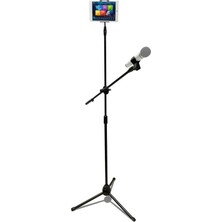 Renas Store Coverzone 190CM Maksimum Uzunluk Mikrofon Standı Multi Fonksiyonel 2in1 Mikrofon ve Tablet Stand Katlanabilir Açısı Ayarlanabilir Zemin Üstü - Canlı Müzik Mikrofon Telefon Stand 103SP