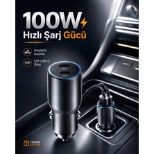 teknokutum TEKNO KUTUM 100W Araç İçi Süper Hızlı Şarj Cihazı 65W + 35W Çift USB-C Çıkışlı Çakmaklık Adaptörü, Telefon Tablet Uyumlu, Akıllı Koruma Sistemli Universal Oto Şarj Cihazı Siyah