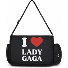 Sevbano I Love Lady Gaga Şarkıcı Baskılı Unisex Okul, Spor, Ofis Çok Amaçlı Postacı Çantası