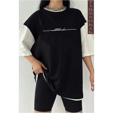 Tarzsokak Siyah Oversize Çift Renk Attiude Baskılı Unisex Tshirt