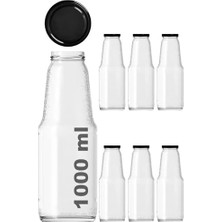 1000 ml Şeffaf Meyve Suyu Şişesi, Meşrubat, Limonata Şişesi Metal Kapaklı 1000 cc Boş Cam Şişe (6, Siyah Kapak, 1000, Mililitre)