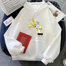 Tarzsokak Beyaz Çıplak Muz Karikatür Baskılı Casual Tops Karikatür U