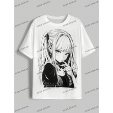 Tarzsokak Unisex Bay  Anime Sevimli Anime Kız Baskı Casual Kadın Gevşek Kısa Kollu Tişört KOD-1308