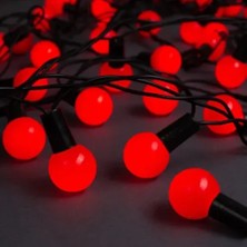 5m 28 LED Mini Top Işık Kırmızı - Fişli, Siyah Kablo