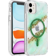 Elivora Onegif Apple iPhone 11 Lotus Simli Magsafe Kapak - Yeşil