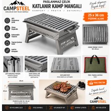 Ankabey06 CampSteel Paslanmaz Çelik Katlanır Portatif Kamp Mangalı & Barbekü (25X36 Cm) aile boyu