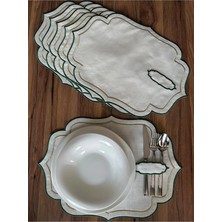 Nurhan Home Collection 6 Adet Yeşil-Gold Çift Sıra Nakışlı Kaşıklıklı Amerikan Servis Supla