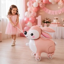 Bkmc Party Pembe Tekerlekli Tavşan Balon | Yürüyen Folyo Balon | Doğum Günü Parti Süsü | Kız Çocuk Doğum Günü Dekorasyon Balonu