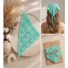 Hayal Çanta Kadın Mint Yeşil Vintage Yazlık Triko Saç Bandana El Işçiliği
