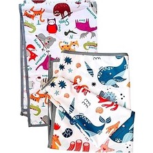 TeknoKapsül Yorni Zoo Seaworld Ikili Ekonomik Set Sıvı Geçirmez Alt Açma Örtüsü Bebek Bakım Örtüsü 65X80CM Büyük Boy Polyester Askılı Çok Amaçlı