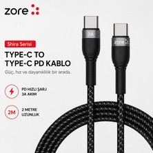 Butam Bilişim Zore Shira Serisi Type-C to Type-C PD Kablo 2 Metre 3A Örgülü Hızlı Şarj ve Data Kablosu