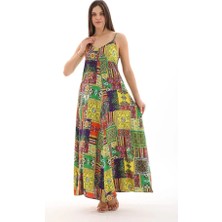 Navy Patchwork Düz Askılı Elbise