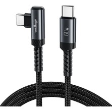 Voultage Type-C To Type-C 60W Pd Hızlı Şarj Kablosu, 1 Metre, 90° Dirsek Uçlu Usb-C Kablo, 3A, 480 Mbps Veri Aktarımı, Örgülü Naylon, Telefon, Tablet ve Bilgisayar Uyumlu – Siyah
