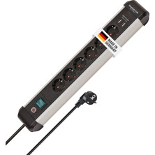 TeknoKapsül Brennenstuhl Premium-Alu-Line Çoklu Priz, Usb/çoklu Priz, 6 Bölmeli, Yüksek Kaliteli Alüminyum (3 M Kablolu ve Şalterli Priz, 2 Bölmeli USB 3,1 A, Almanya'da Üretilmiştir)