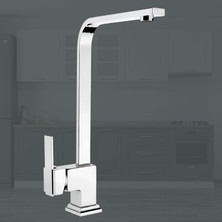 TeknoKapsül BADEM10 Side Uzun Kuğu Batarya Krom Lavabo Banyo Mutfak Musluğu Musluk Mermer Tezgah Üstü Çift Su Giriş Evye