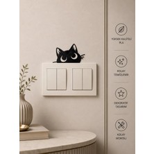 Portal 3d Kedi Dekoratif Duvar ve Priz Süsü - Siyah Minimalist Kedi Figürü - 6x4 cm