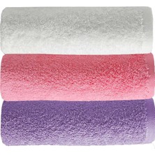 Universal 3 Lü Düz Renk El Yüz Havlu Seti %100 Pamuklu 50X90 cm Mor-Pembe-Beyaz