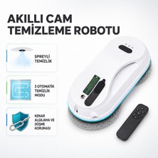 Kiwi Uzaktan Kumandalı Sıvı Püskürtmeli Cam Silme Robotu, 3 Otomatik Modlu, Kenar Algılama Sistemli, 300 ml Hazne ve 4 M Güvenlik Halatı,