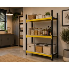 Rafburada 3 Katlı Tekli Midi Rack - Ekonomik Depo, Arşiv, Kiler Rafı  - Siyah-Turuncu-35x150 cm-150 cm
