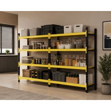 Rafburada 4 Katlı Duble Midi Rack - Ekonomik Depo,arşiv, Kiler Rafı  SIYAH-TURUNCU-46X150 CM-150 cm