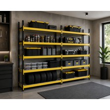 Rafburada 5 Katlı Duble Midi Rack - Ekonomik Depo,Arşiv, Kiler Rafı  - Siyah-Turuncu-46x180 cm-150 cm