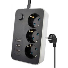 TeknoKapsül Orret Home Akım Korumalı Priz 3 Priz 3 USB Girişli 2.1A Uzatma Kablosu 2 Metre, Termal Korumalı Çoklu Priz, Açma Kapama Düğmeli USB Şarjlı Uzatma Prizi