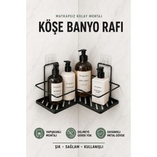 Risingmaber Siyah Yapışkanlı Metal Banyo Düzenleyici Banyo Köşe Raf Şampuanlık ve Duş Rafı Organizer MT128S