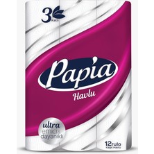 TeknoKapsül Papia 3 Katlı Ultra Emici & Dayanıklı 12'li Kağıt Havlu (1 x 12 Rulo)