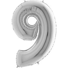 TeknoKapsül 9 Rakamlı 16 Inç Gümüş Renk Folyo Balon 36 cm (Gümüş)