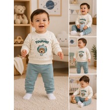 Serpil Erkek Bebek Ayıcık Baskılı 2’li Takım Uzun Kollu Sweatshirt ve Eşofman Altı