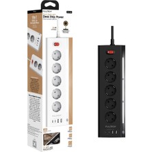 TeknoKapsül Akım Korumalı Priz, 5'li Priz Soketi, 5x Fiş Soketi, 2x USB Girişi, 2x Type-C Girişi, Işıklı Gövde, Isıya Dayanıklı Yapı, 2 Metre Kablo Uzunluğu, Aşırı Gerilim Koruyucu Çoğaltıcı (16A/3680W)