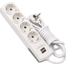 TeknoKapsül BADEM10 Kablolu Usb'li 4'lü Topraklı Grup Priz Fiş Çoğaltıcı 5 Metre Çoklu Asmalı Uzatma Kablosu Düğmesiz