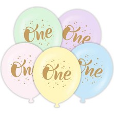 TeknoKapsül One 1 Yaş Altın Renk Baskılı Latex Balon 10 Adet