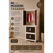 MAYAGLORY Fonksiyonel Portatif Plastik Dolap Mutfak Dolabı Kapaklı Katlanabilir Banyo Çocuk Odası Raflı ve Askılı Çok Amaçlı Tekerlekli Dolap