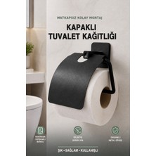 Risingmaber Siyah Yapışkanlı Metal Kapaklı Tuvalet Kağıtlığı Wc Kağıtlık ve Tuvalet Kağıdı Askısı MT134S