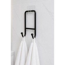 Risingmaber Siyah Yapışkanlı Metal Çift Kancalı Mutfak ve Banyo Askısı, Duvar Askısı ve Havluluk Organizer MT135S